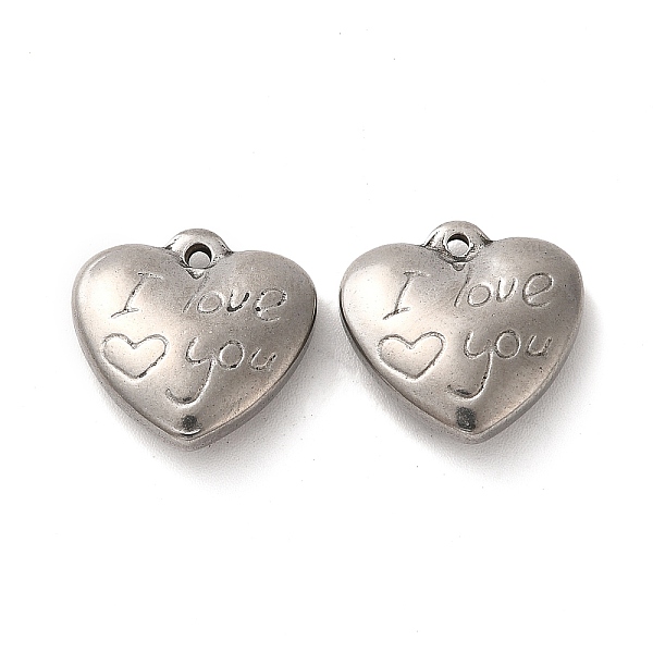 

PandaHall Valentine's Day 304 Stainless Steel Pendants, Heart with Word I Love You, Stainless Steel Color, 15.5x16x5.5mm, Hole: 1.2mm 304...