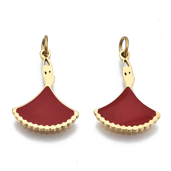 

PandaHall 316 Surgical Stainless Steel Enamel Pendants, with Jump Rings, Dancer, FireBrick, Real 14K Gold Plated, 16.5x12x1mm, Jump Ring..., Red