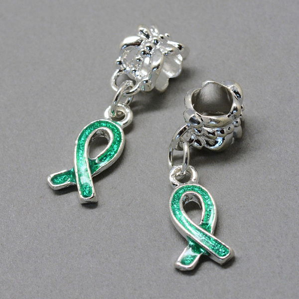 

PandaHall Alloy Enamel European Dangle Charms, Large Hole Pendants, Awareness Ribbon, Silver Color Plated, Spring Green, 26mm, Hole: 5mm...