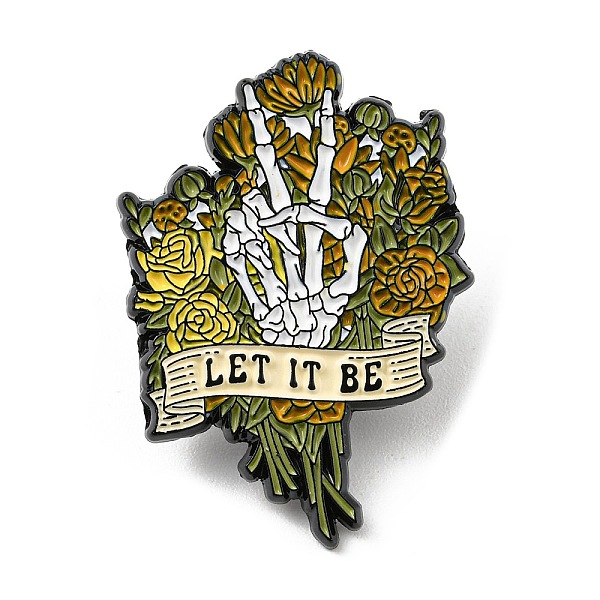 PandaHall Magic Theme Enamel Pin, Electrophoresis Black Alloy Brooch for Backpack Clothes, Word Let It Be, Skull & Flower, 30x22x1.6mm...