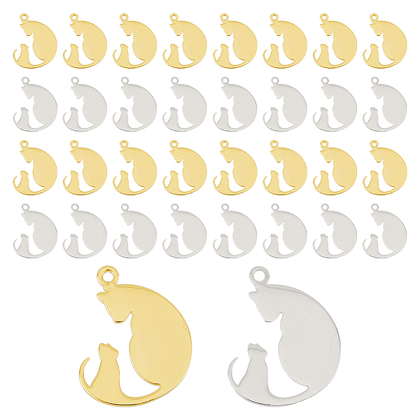 

PandaHall DICOSMETIC 32Pcs 2 Colors 304 Stainless Steel Pendants, Cat, Golden & Stainless Steel Color, 20.5x16.5x1mm, Hole: 1.5mm...