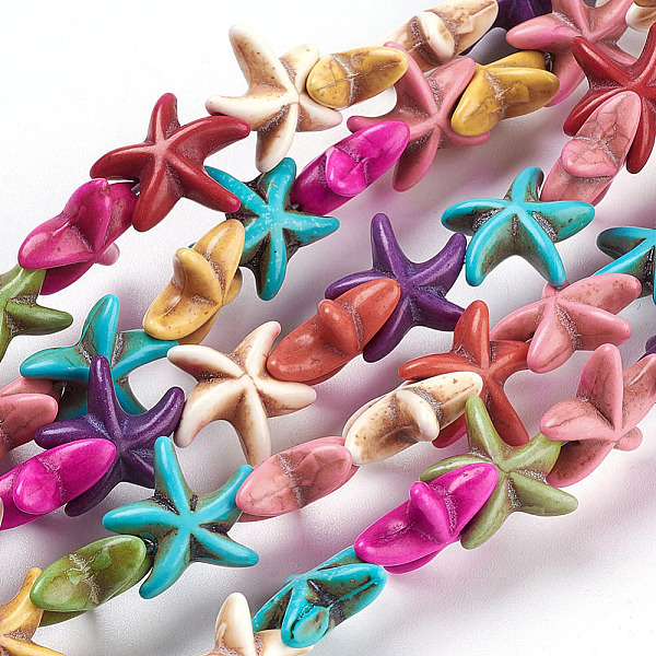 

PandaHall Synthetical Turquoise Beads Strands, Dyed, Starfish/Sea Stars, Mixed Color, 14x14x5mm, hole: 1.5mm, 14.76 inch(37.5cm), about..., Multicolor