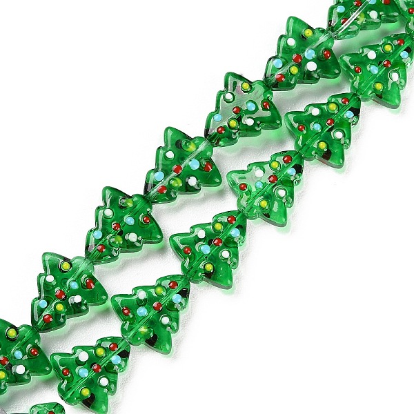 

PandaHall Handmade Bumpy Glass Beads Strands, Dyed & Heated, Dyed & Heated, with Enamel, Christmas Trees, Green, 16~16.5x14.5~15x7~7.5mm...