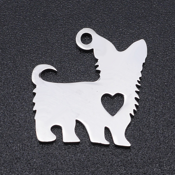 

PandaHall 201 Stainless Steel Silhouette Charms, Dog with Heart, Stainless Steel Color, 14x15x1mm, Hole: 1.4mm 201 Stainless Steel Dog