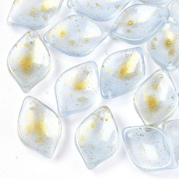 

PandaHall Transparent Spray Painted Glass Pendants, with Glitter Powder, Frosted, Petal, Light Blue, 19x13x4.5mm, Hole: 1mm Glass Flower...