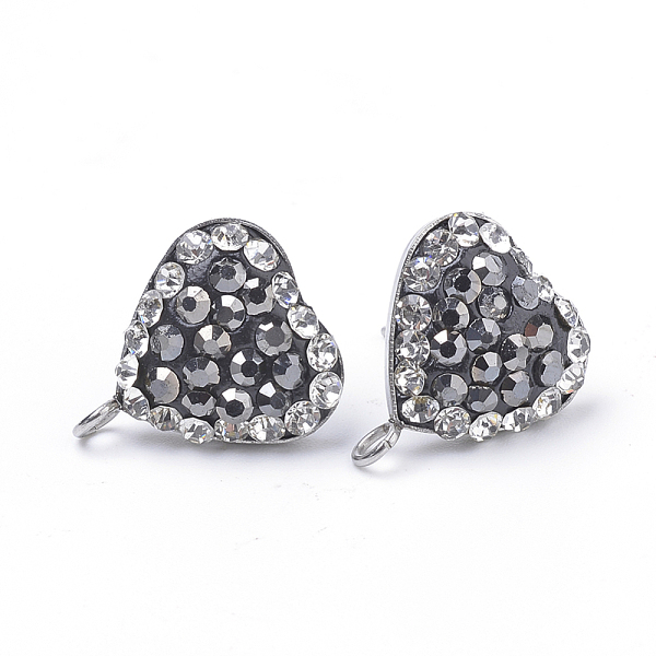 

PandaHall Polymer Clay Rhinestone Stud Earring Findings, with Loop, Stainless Steel Findings, Heart, Stainless Steel Color, Jet, 16.5x14mm..., Black