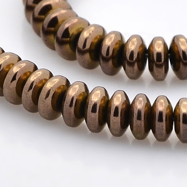 

PandaHall Grade AAA Electroplate Non-magnetic Synthetic Hematite Rondelle Beads Strands, Copper Plated, 4x2mm, Hole: 1mm, about about...