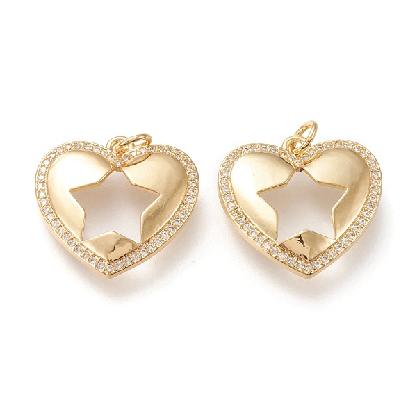 

PandaHall Brass Micro Pave Clear Cubic Zirconia Pendants, with Jump Rings, Long-Lasting Plated, Heart with Star, Real 18K Gold Plated...
