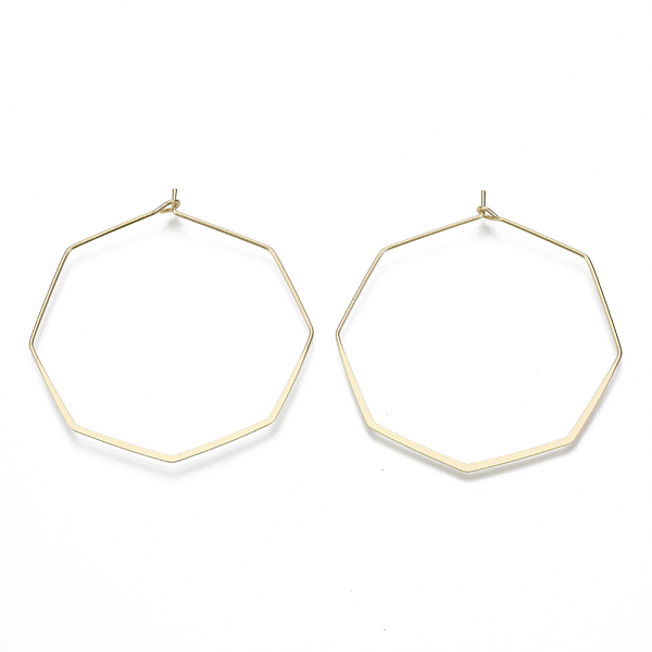 

PandaHall Brass Hoop Earring Findings, Hexagon, Wine Glass Charms, Nickel Free, Real 18K Gold Plated, 52x51x1mm, Pin: 0.8mm Brass