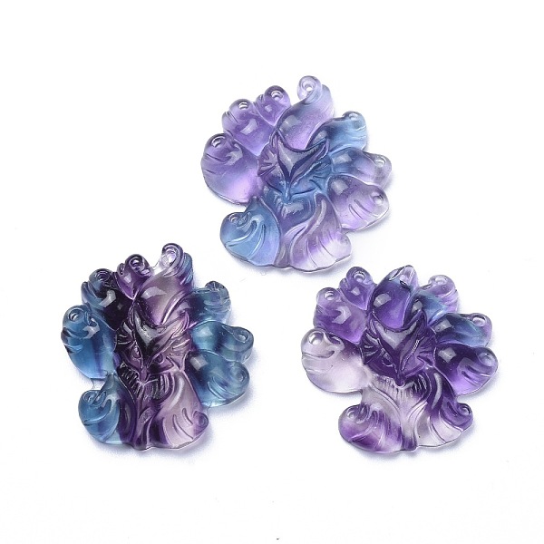 

PandaHall Carved Natural Fluorite Pendants, Fox, 34x31.5x7.5mm, Hole: 1mm Fluorite Fox