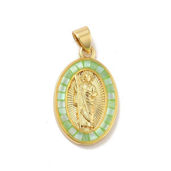 

PandaHall Brass Charms, with Shell, Cadmium Free & Lead Free, Long-Lasting Plated, Oval with Virgin Mary, Real 18K Gold Plated, Lime Green...