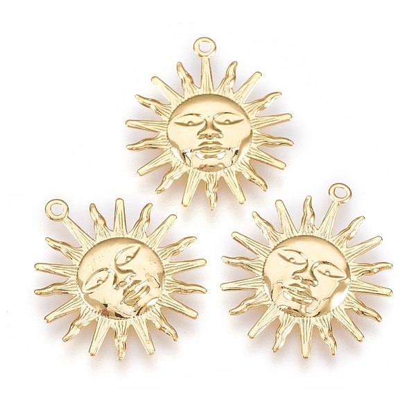 

PandaHall Rack Plating Brass Pendants, Sun, Golden, 25x22x1mm, Hole: 1.5mm Brass Sun