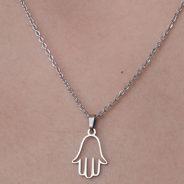 Anlaufgeschützte Halskette Aus Edelstahl Mit Hamsa-Hand-Anhänger