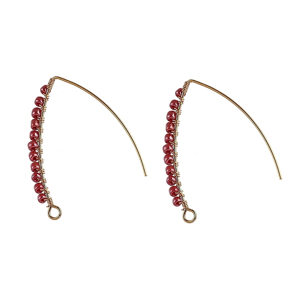 

PandaHall 304 Stainless Steel Dangle Earrings, Ear Wire, with Opaque Glass Seed Beads, Golden, Crimson, 38.5x33x3mm, Pin: 0.8mm Glass Pink