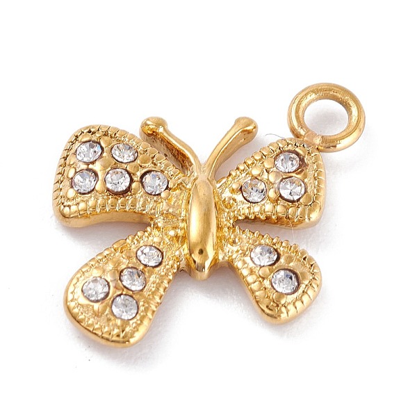 

PandaHall 304 Stainless Steel Rhinestone Pendants, Butterfly, Golden, 15x18.5x2.5mm, Hole: 2.3mm Stainless Steel+Rhinestone Butterfly Clear