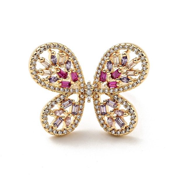 

PandaHall Colorful Cubic Zirconia Butterfly Open Cuff Ring, Brass Wide Chunky Ring for Women, Cadmium Free & Lead Free, Real 18K Gold Plated...