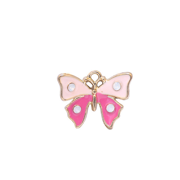 

PandaHall Zinc Alloy Enamel Butterfly Jewelry Pendant, with Crystal AB Resin Rhinestone, Light Gold, Pale Violet Red, 12x16mm, Hole: 3mm..., Clear