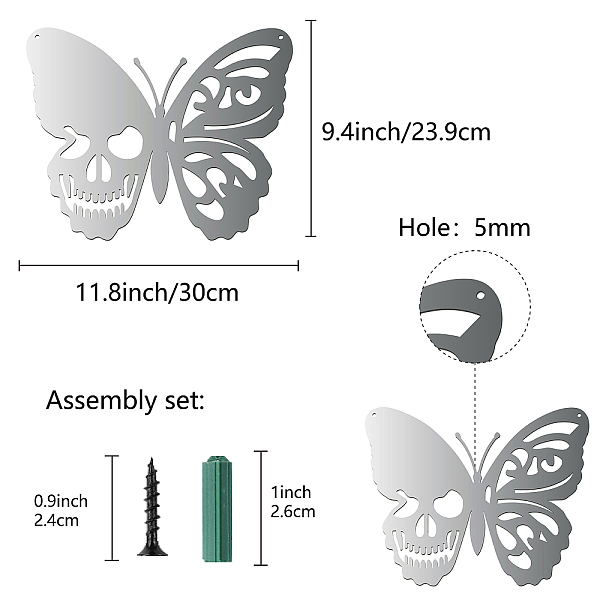 

PandaHall CREATCABIN Skull Metal Wall Art Butterfly Decor Wall Hanging Plaques Ornaments Iron Wall Art Sculpture Sign for Indoor Outdoor...