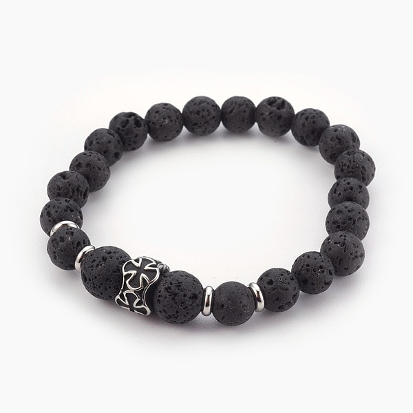 

PandaHall Natural Lava Rock Beads Stretch Bracelets, with 304 Stainless Steel Finding, Cross, 2-1/4 inch(5.6cm) Lava Rock