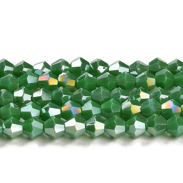 

PandaHall Opaque Solid Color Electroplate Glass Beads Strands, AB Color Plated, Faceted, Bicone, Sea Green, 4x4mm, Hole: 0.8mm, about...