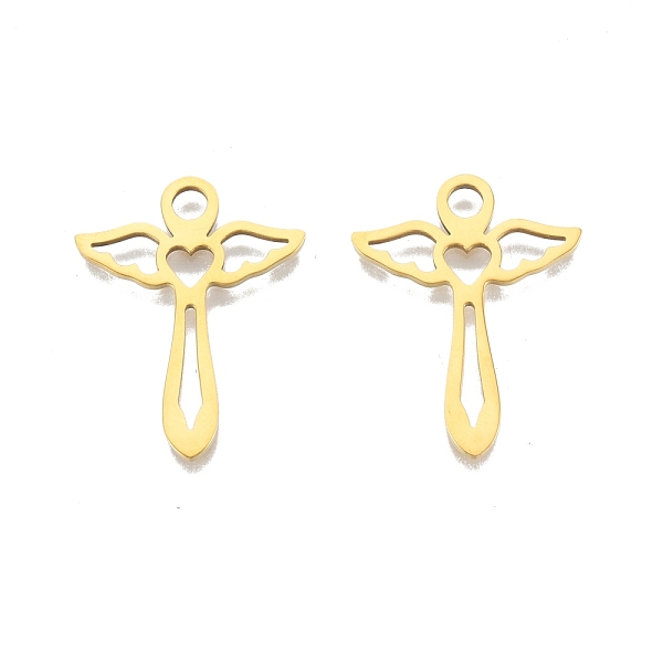 

PandaHall Ion Plating(IP) 201 Stainless Steel Pendants, Angel, Real 18K Gold Plated, 29.5x23.5x1.5mm, Hole: 3.5mm 201 Stainless Steel Angel...