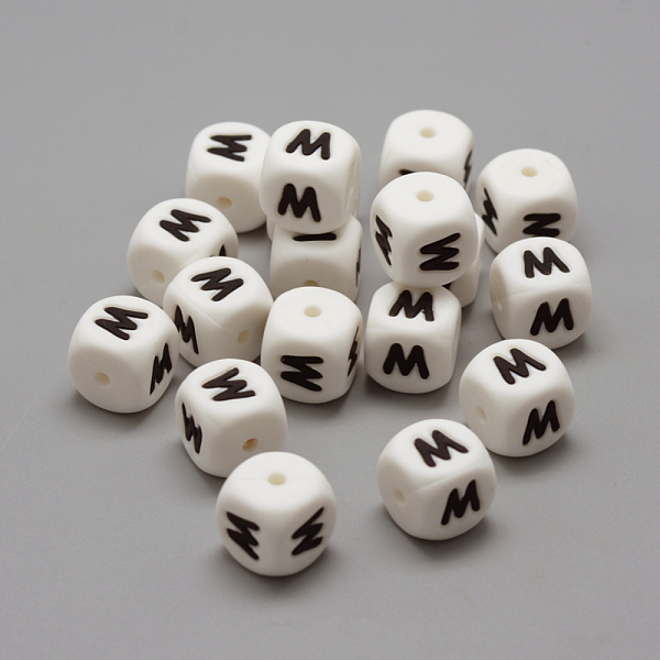 

PandaHall Food Grade Eco-Friendly Silicone Beads, Horizontal Hole, Chewing Beads For Teethers, DIY Nursing Necklaces Making, Letter Style..., White