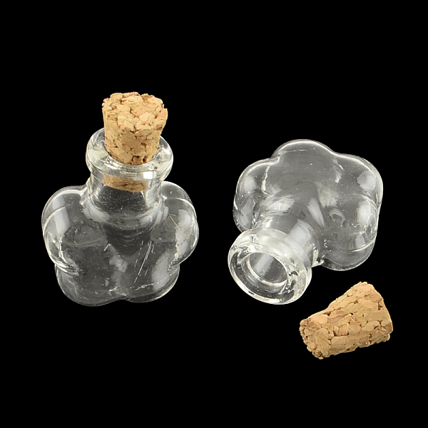 PandaHall Flower Glass Bottle for Bead Containers, with Cork Stopper, Clear, 25x20.5x12mm, Hole: 6mm, Bottleneck: 9mm in diameter, Capacity...