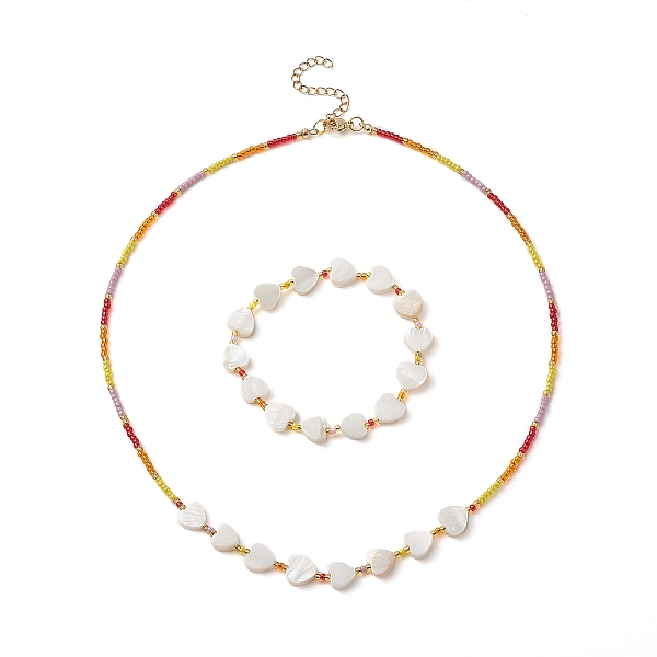 

PandaHall Natural Shell Heart & Glass Seed Beaded Necklace & Stretch Bracelet, Jewelry Set for Women, Colorful, 17-7/8 inch(45.3cm), 1-7/8...