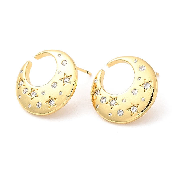 

PandaHall Rack Plating Brass Moon with Star Stud Earrings with Cubic Zirconia, Lead Free & Cadmium Free, Real 18K Gold Plated, 19x18.5mm...