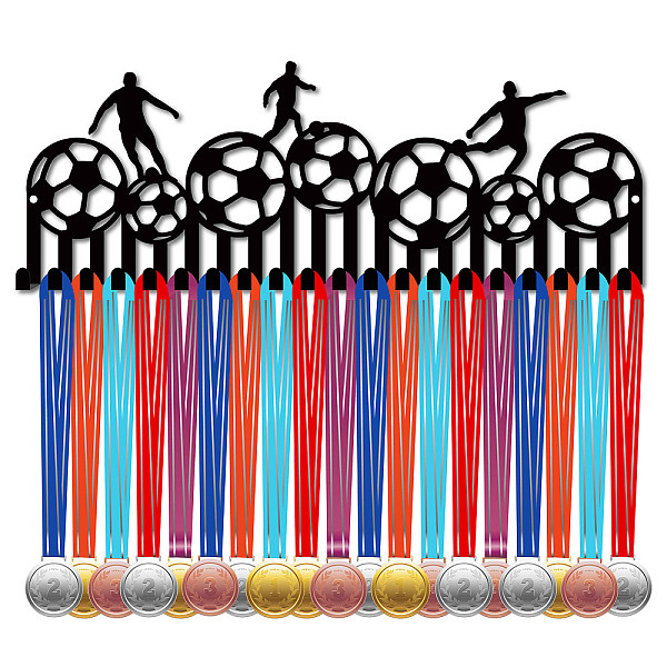

PandaHall CREATCABIN Soccer Medal Holder Football Medal Hanger Display Rack Sports Hanging Athlete Awards Iron Wall Mount Decor with 20..., Black