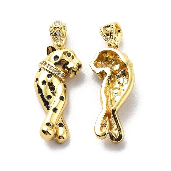 

PandaHall Brass Clear Cubic Zirconia Pendants, with Black Enamel, Leopard/Cheetah Charm, Real 18K Gold Plated, 36x16x7mm, Hole: 4.5x7mm...