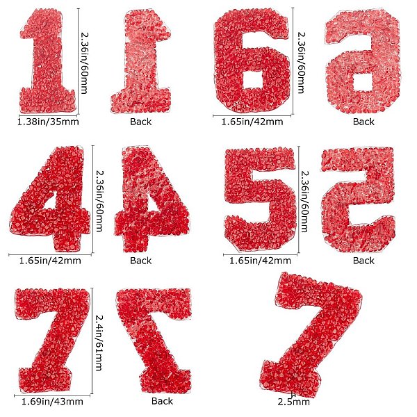 

PandaHall Glitter Hotfix Rhinestone, Hot Melt Adhesive on the Back, Costume Accessories, Number 0 to 9, Light Siam, 61x43x2.5mm Glass..., Red