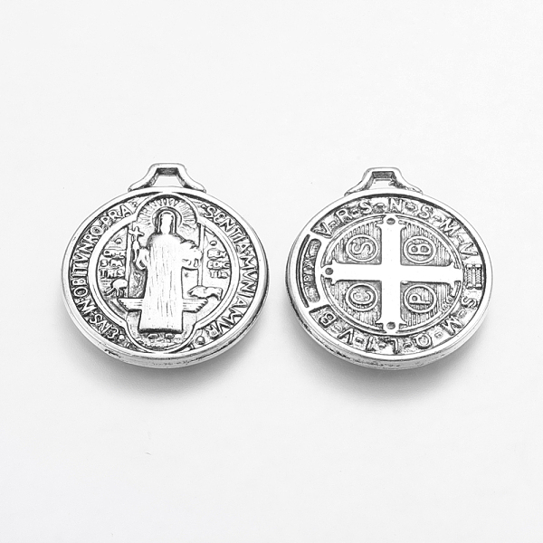 

PandaHall CCB Plastic Pendants, Flat Round with San Benito, Antique Silver, 25x22x2mm, Hole: 1.5x2mm Plastic Flat Round