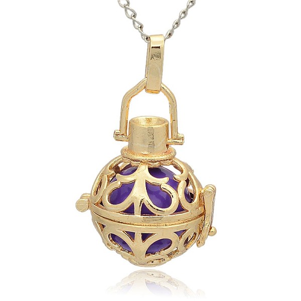 

PandaHall Golden Tone Brass Hollow Round Cage Pendants, with No Hole Spray Painted Brass Round Beads, Blue Violet, 33x24x21mm, Hole: 3x8mm...