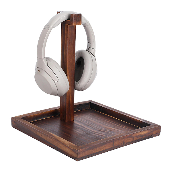 Support pour casque audio en bois avec plateau carré