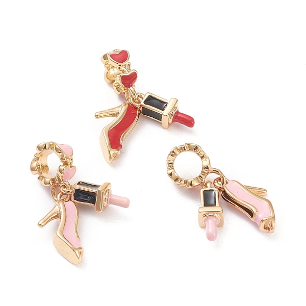

PandaHall Brass Enamel European Beads, Large Hole Pendants, Long-lasting Plated, High-heeled Shoes and Lipstick, Real 18K Gold Plated, Mixed..., Multicolor