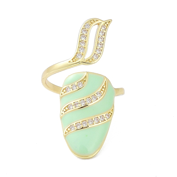 

PandaHall Brass Micro Pave Cubic Zirconia Fingernail Rings, with Enamel, Real 18K Gold Plated, Pale Green, 1.5mm, Inner Diameter: 13mm Cubic...