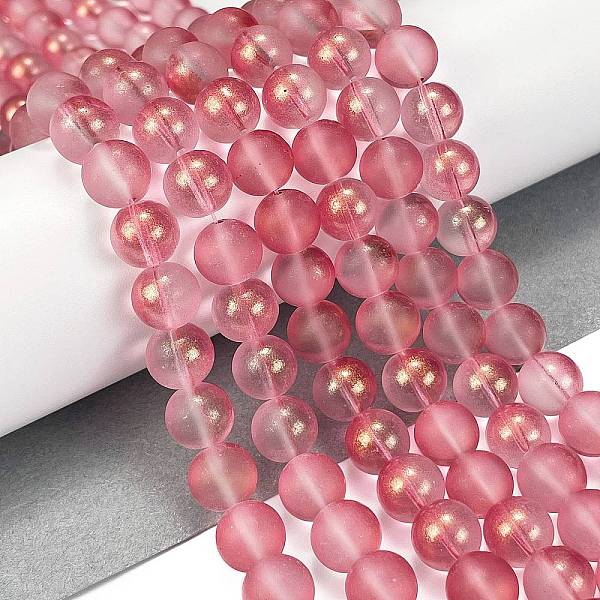 

PandaHall Frosted Transparent Glass Bead Strands, with Gold Powder, Round, Light Coral, 10mm, Hole: 1mm, about 84pcs/strand, 31.50''(80cm)...