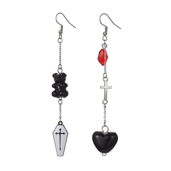 

PandaHall Acrylic Heart & Bear Asymmetrical Earrings, Alloy Cross Dangle Earrings with 304 Stainless Steel Earring Pins, Platinum..., Black