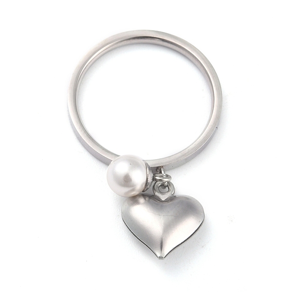 

PandaHall Dual-use Items, 304 Stainless Steel Finger Rings or Pendants, with Plastic Round Beads, Heart, White, Stainless Steel Color, US...