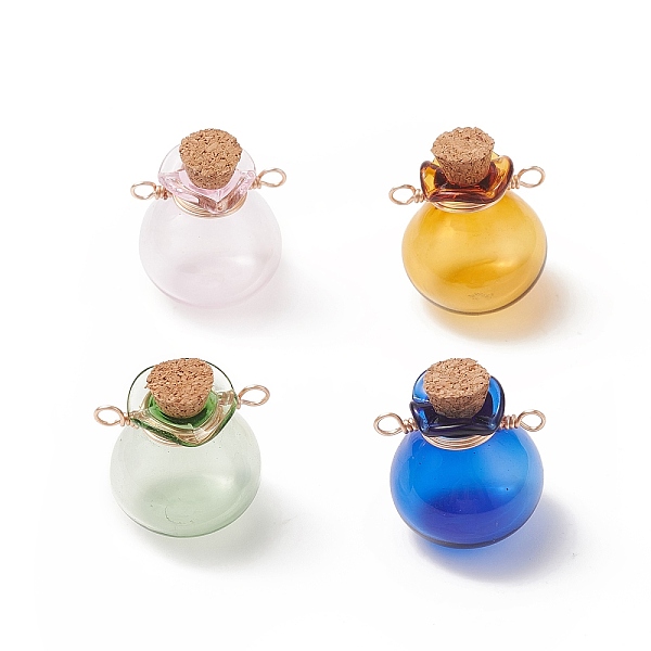 

PandaHall 4Pcs 4 Colors Glass Bottle Connector Charms, Wishing Bottle Links, with Golden Tone Copper Wire Double Loops, Mixed Color..., Multicolor
