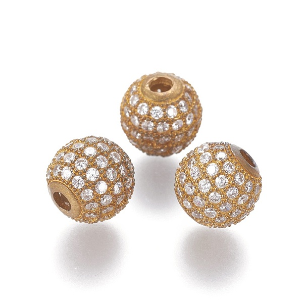 

PandaHall Brass Micro Pave Cubic Zirconia Beads, Nickel Free, Round, Raw(Unplated), 10mm, Hole: 2.5mm Brass+Cubic Zirconia Rondelle