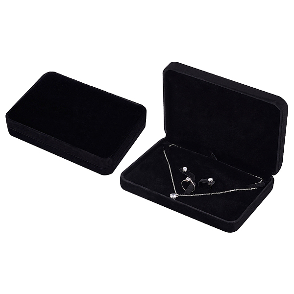 

PandaHall FINGERINSPIRE 2 pcs Black Velvet Jewelry Set Box Rectangle 6.7x4.9x1.3 inch Tray Travel Jewelry Organizer Jewelry Gift Box for...