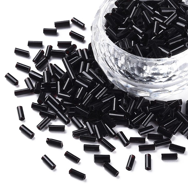 

PandaHall Opaque Colours Glass Bugle Beads, Round Hole, Black, 3~8x2mm, Hole: 0.7mm, about 450g/pound Glass Black