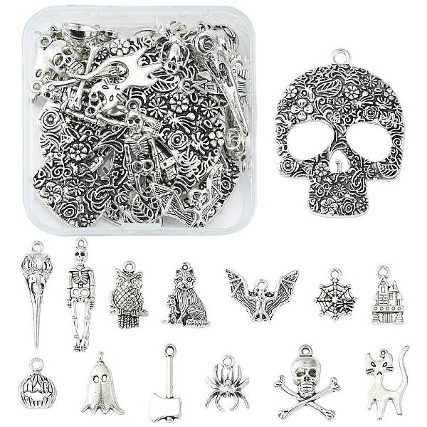 

PandaHall 28Pcs 14 Style Tibetan Style Alloy Pendants, Lead Free & Cadmium Free, Mixed Shape, Antique Silver, 16.5~66x10~49x3~6mm, Hole...