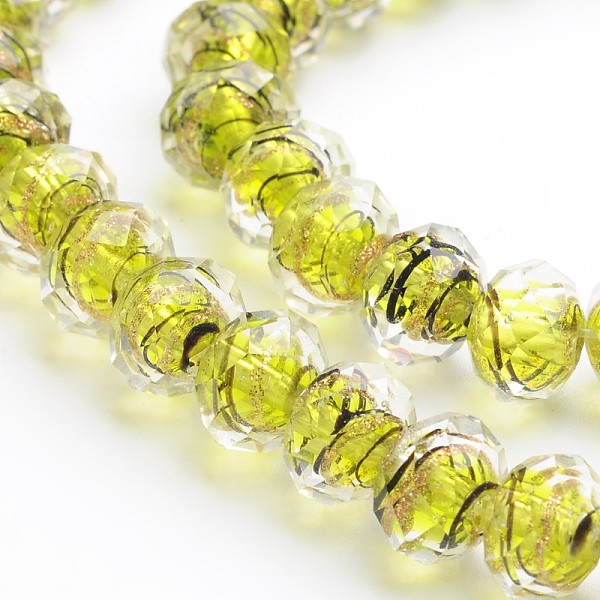 

PandaHall Handmade Gold Sand Lampwork Rondelle Beads Strands, Faceted, Green Yellow, 12x9mm, Hole: 1mm, 40pcs/strand, 14.2~15.4 inch...