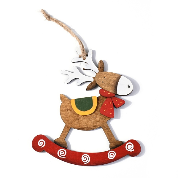 PandaHall Christmas Reindeer/Stag Wooden Ornaments, Christmas Tree Hanging Decorations, for Christmas Party Home Decoration, Colorful, 195mm...