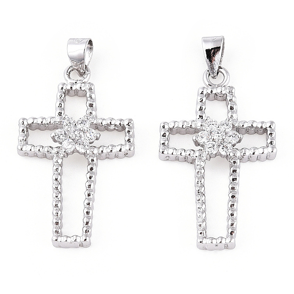 

PandaHall Rhodium Plated 925 Sterling Silver Micro Pave Clear Cubic Zirconia Pendants, Hollow Religion Cross Charms wit 925 Stamp, Real...