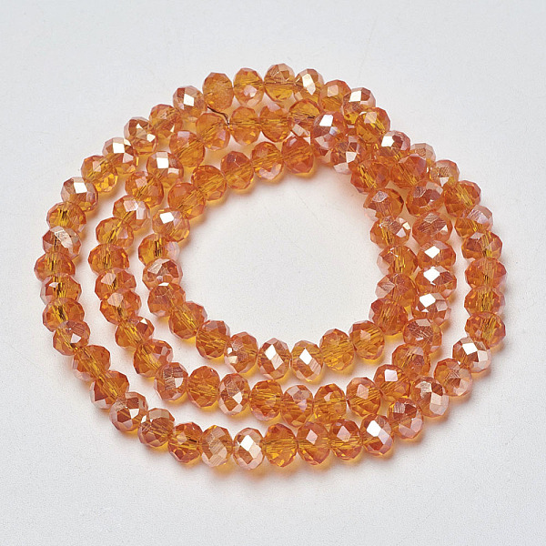 

PandaHall Electroplate Glass Beads Strands, Half Plated, Rainbow Plated, Faceted, Rondelle, Dark Orange, 4x3mm, Hole: 0.4mm, about...