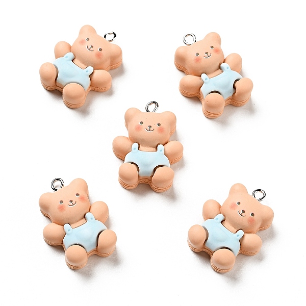 

PandaHall Opaque Resin Pendants, Bear with Charm, with Platinum Tone Iron Loops, Light Cyan, 27.5x20.5x9.5mm, Hole: 2x2.7mm Iron+Resin Bear